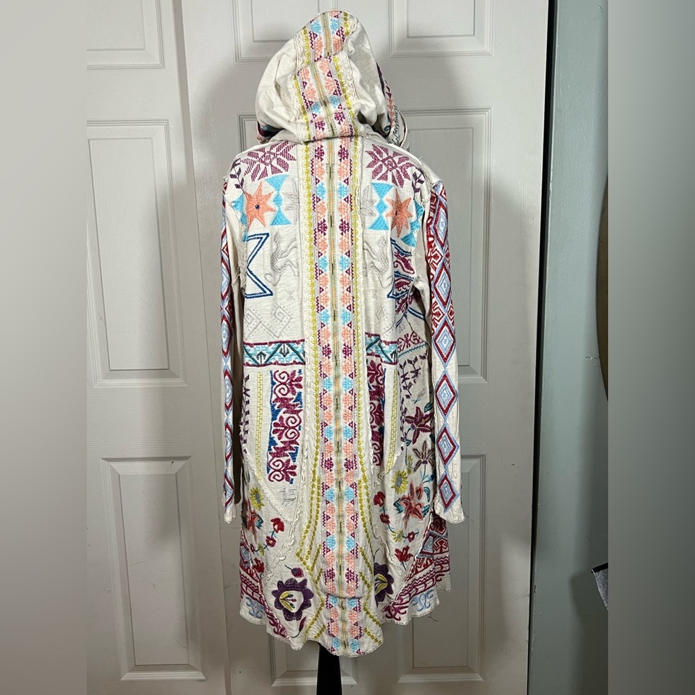 🌺 Johnny Was BIYA Embroidered Hooded Boho Cardigan Jacket Ivory Festival, medium - Picture 7 of 14